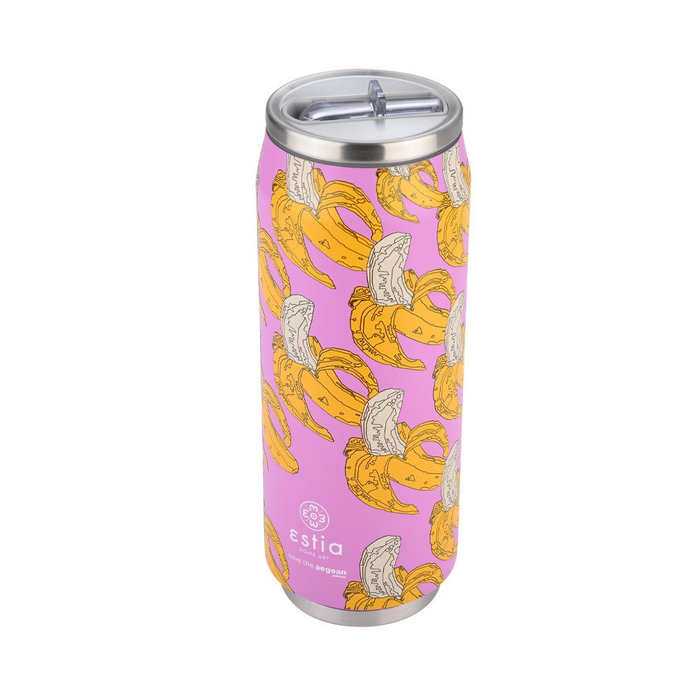 Ποτήρι Ισοθερμικό Banana Swirl Διπλού Τοιχώματος Ανοξείδωτο 18/8 500ml Με Καλαμάκι Save the Aegean εstia Home Art 01-22815 - 2
