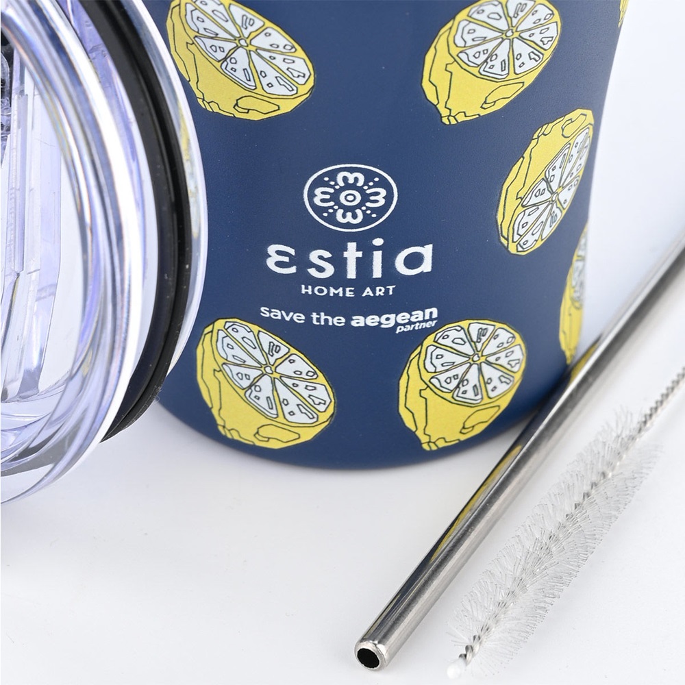 Ποτήρι Ισοθερμικό Citrus Infusion Διπλού Τοιχώματος Ανοξείδωτο 18/8 350ml & Ανοξείδωτο Καλαμάκι & Βουρτσάκι Καθαρισμού Save the Aegean εstia Home Art 01-22952 - 3