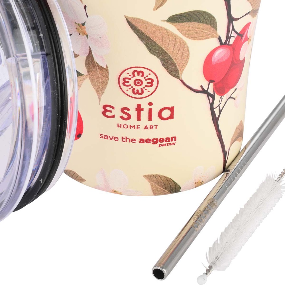 Ποτήρι Ισοθερμικό Sakura Whisper Διπλού Τοιχώματος Ανοξείδωτο 18/8 350ml & Ανοξείδωτο Καλαμάκι & Βουρτσάκι Καθαρισμού Save the Aegean εstia Home Art 01-22990 - 3