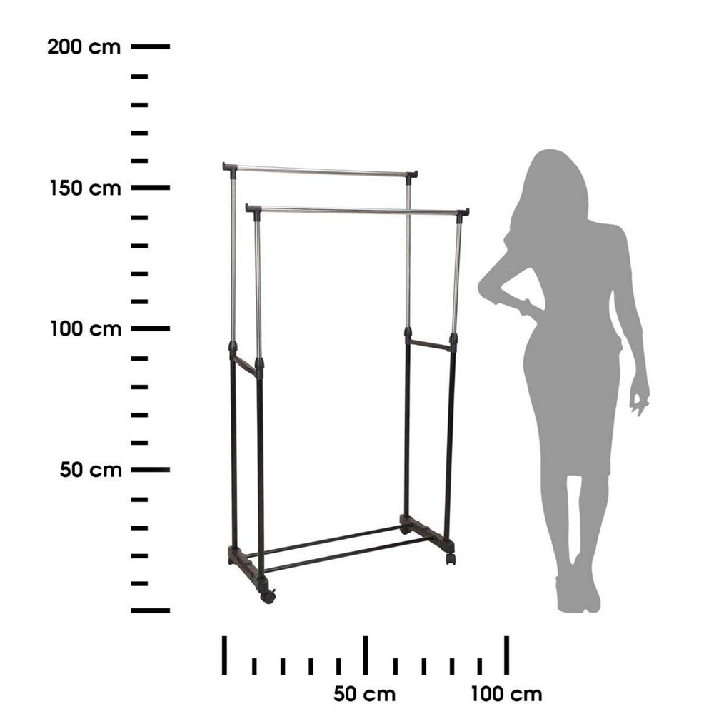 Καλόγερος Ρούχων Διπλός Μεταλλικός Μαύρος Με Ρόδες Ρυθμιζόμενου Ύψους 90-160cm Koopman C80621710 - 2