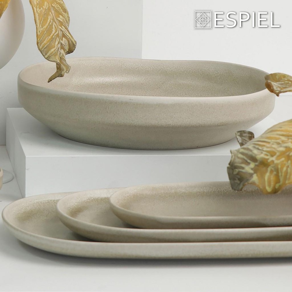 Πιατέλα Stoneware Οβάλ 34x18xH2,5cm Beige Noah Espiel TAP107 - 4