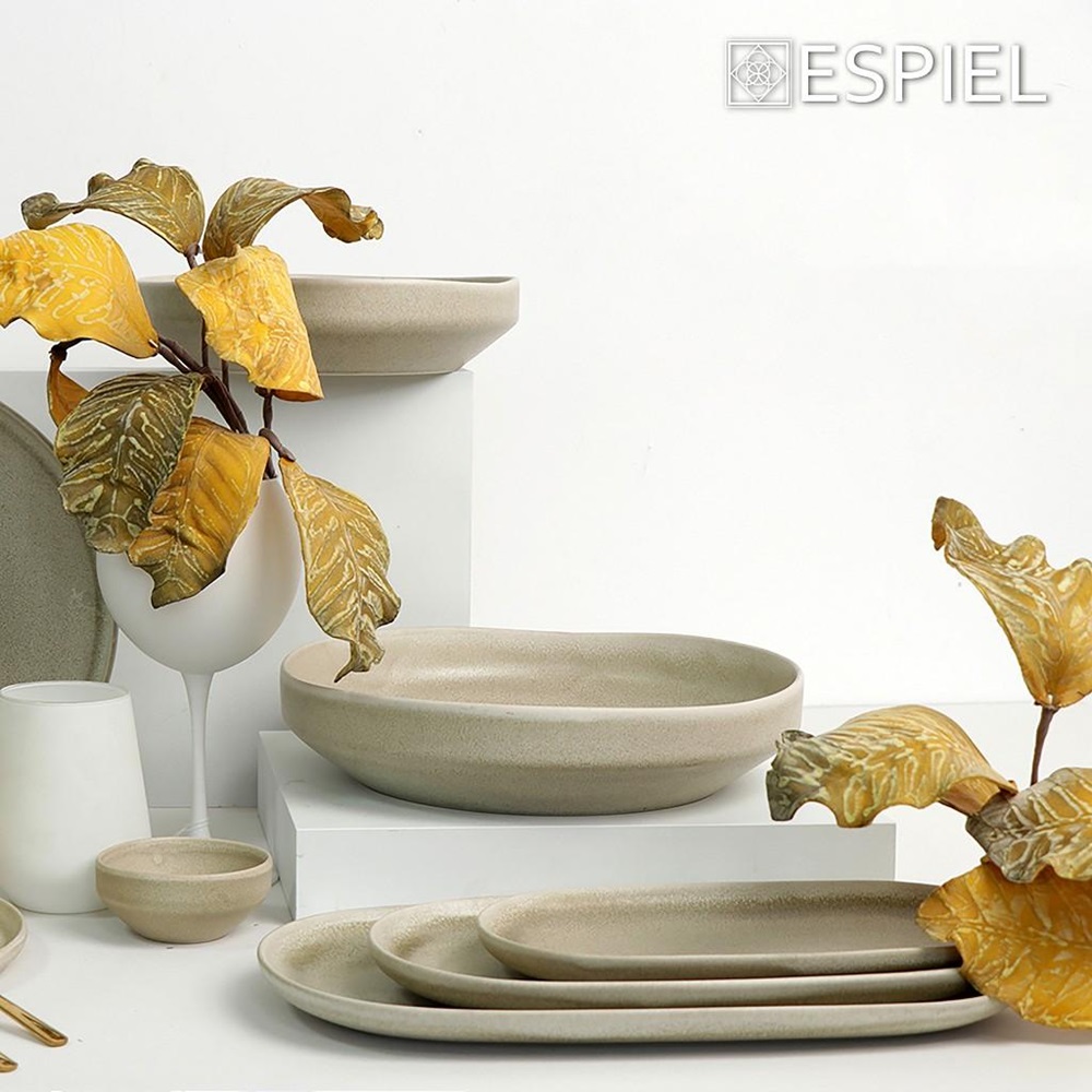 Πιατέλα Stoneware Οβάλ 34x18xH2,5cm Beige Noah Espiel TAP107 - 5