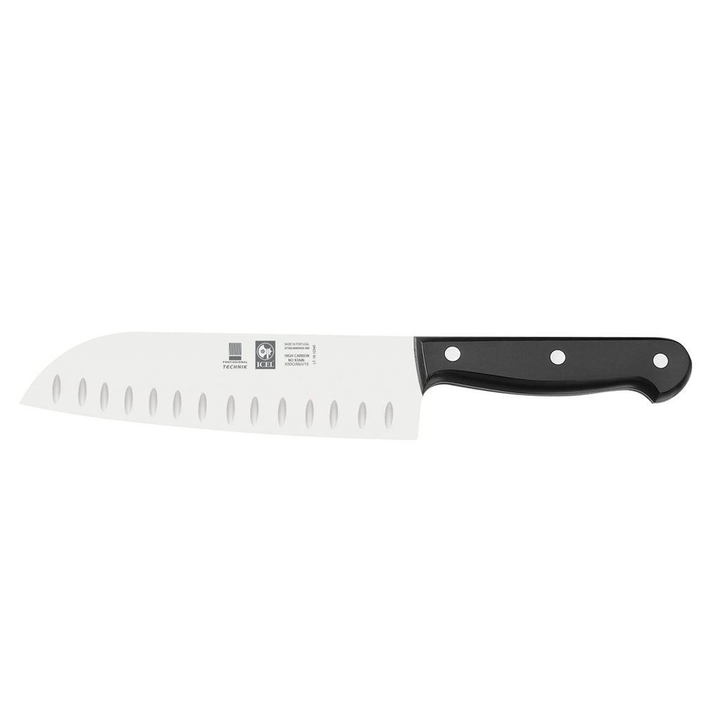 Santoku Μαχαίρι 18cm - Λεπίδα Granton & Μαύρη Λαβή Technik Icel 271.8685.18 - 