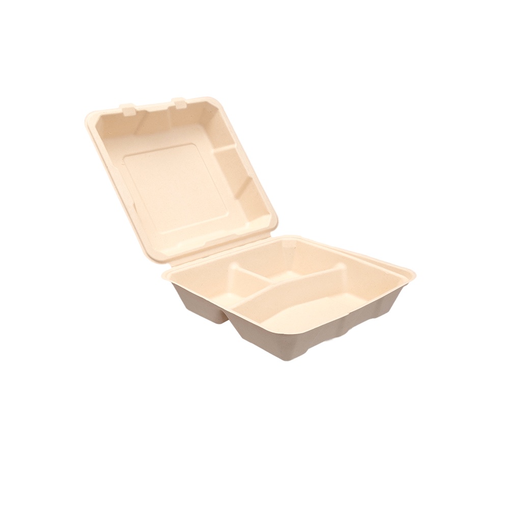 Container Ορθογώνιο Sugarcane 3 Θέσεων Natural 1600ml 23x23x5cm S07 50τμχ Tefaco 516748 - 