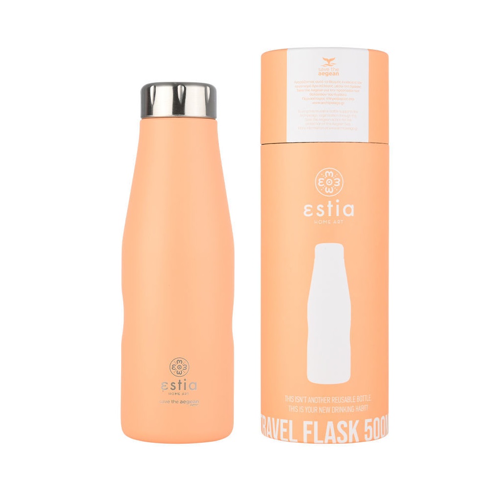 Μπουκάλι Ισοθερμικό Peach Fuzz Διπλού Τοιχώματος 500ml Ανοξείδωτο 18/8 Save the Aegean εstia Home Art 01-23447 - 1
