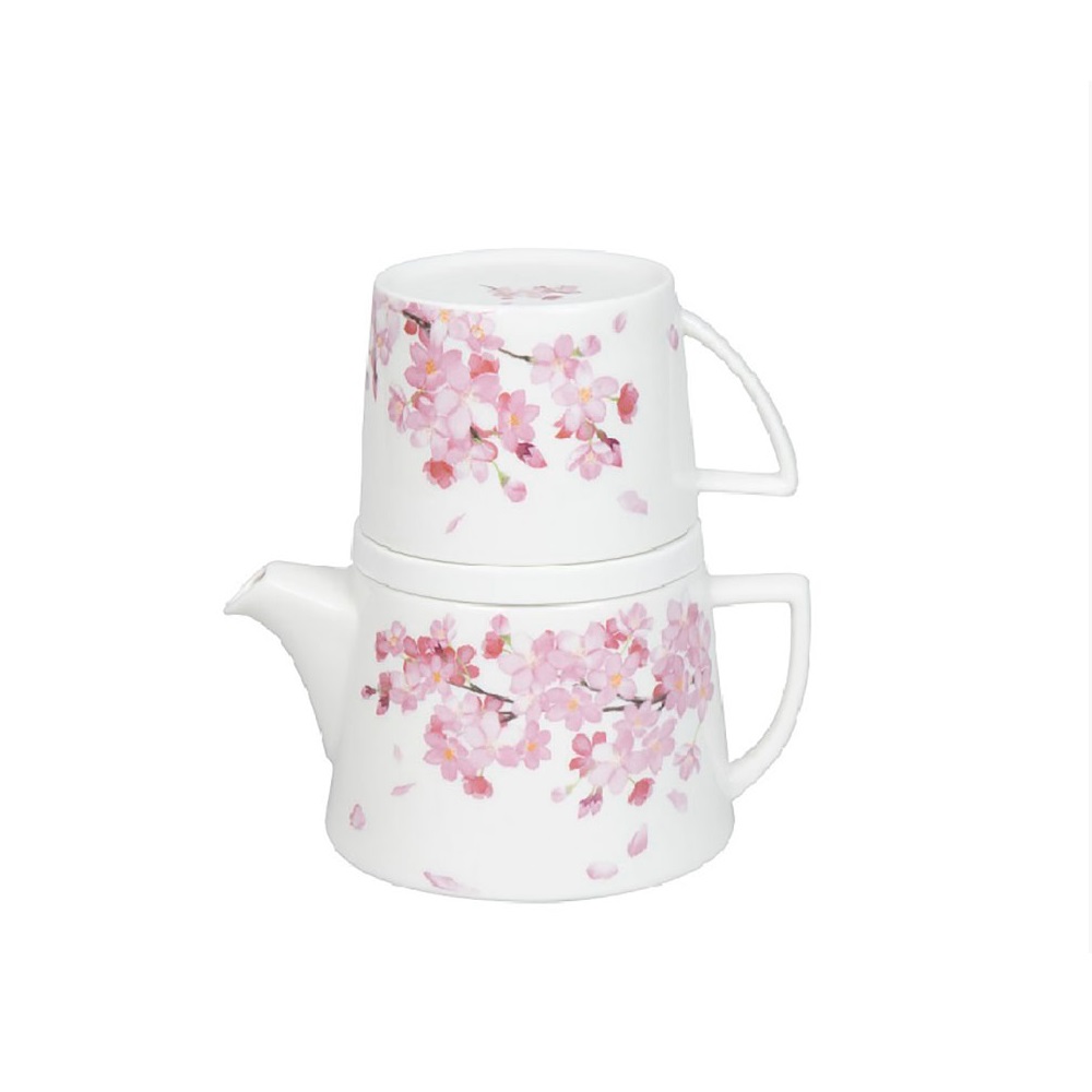 Τσαγιέρα 650ml + Κούπα 350ml Πορσελάνης Σετ 2 σε 1 «Cherry Blossom-Tea For Me» Könitz 1159762685 - 