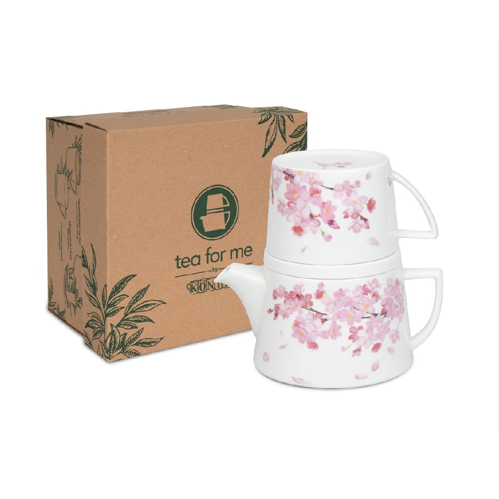 Τσαγιέρα 650ml + Κούπα 350ml Πορσελάνης Σετ 2 σε 1 «Cherry Blossom-Tea For Me» Könitz 1159762685 - 2