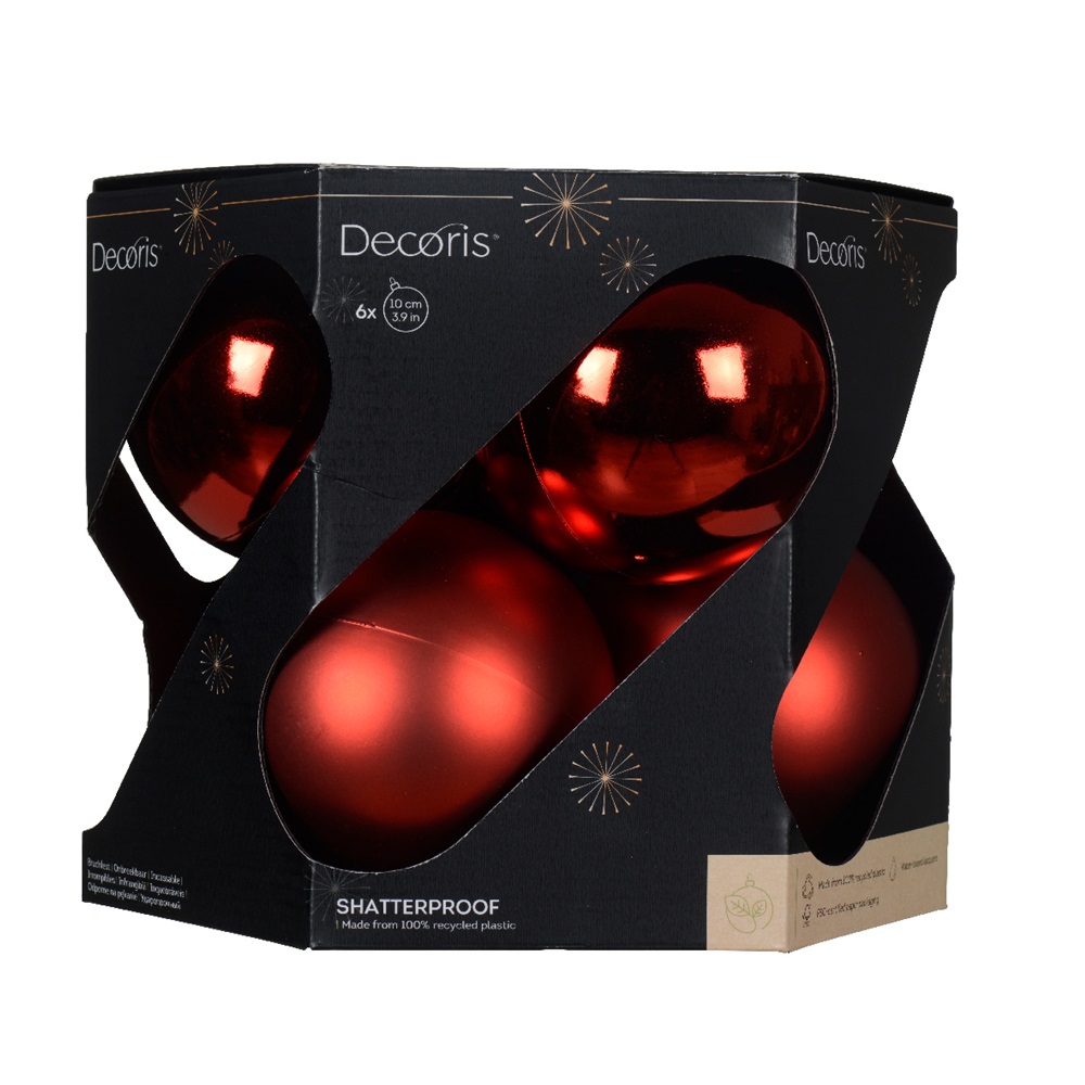 Σετ Χριστουγεννιάτικες Μπάλες Άθραυστες Λαμπερές και Ματ 10cm - Κόκκινο (6 τεμάχια) Kaemingk 021170 - 