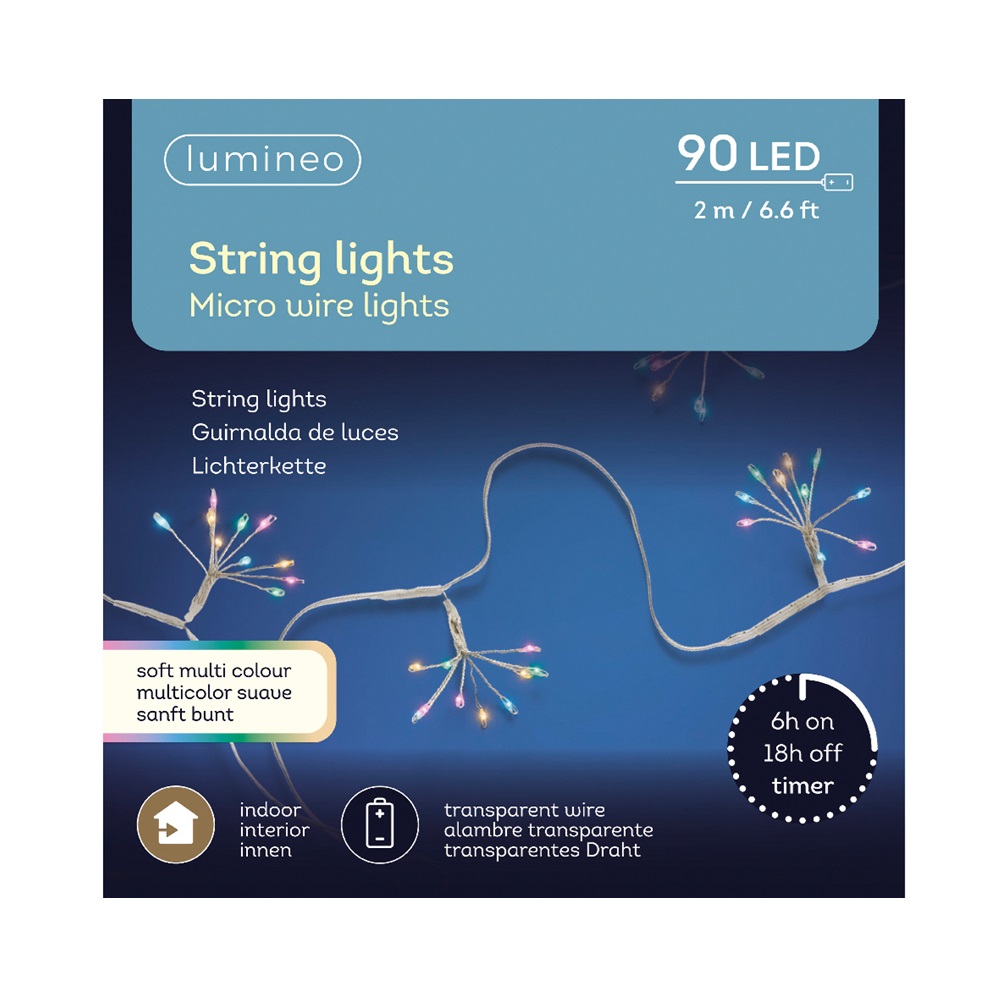 90 Λαμπάκια Micro LED Πολύχρωμα σε Σειρά με Διάφανο Καλώδιο 200cm & 8 Προγράμματα Εσωτερικού Χώρου Lumineo 483921 - 3