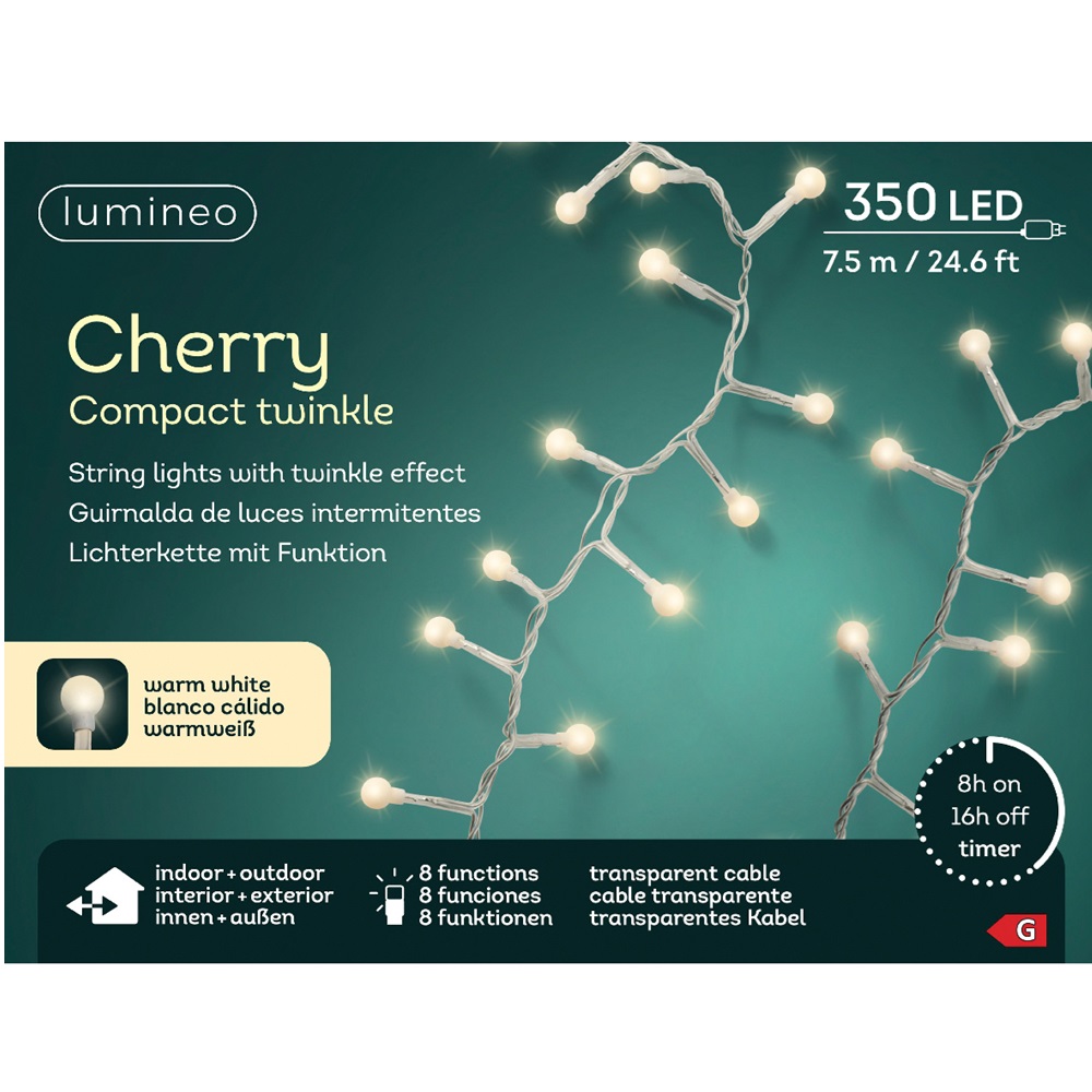 350 Λαμπάκια Cherry LED Θερμό Λευκό σε Σειρά με Διάφανο Καλώδιο 750cm & 8 Προγράμματα Εξωτερικού Χώρου Lumineo 495553 - 3