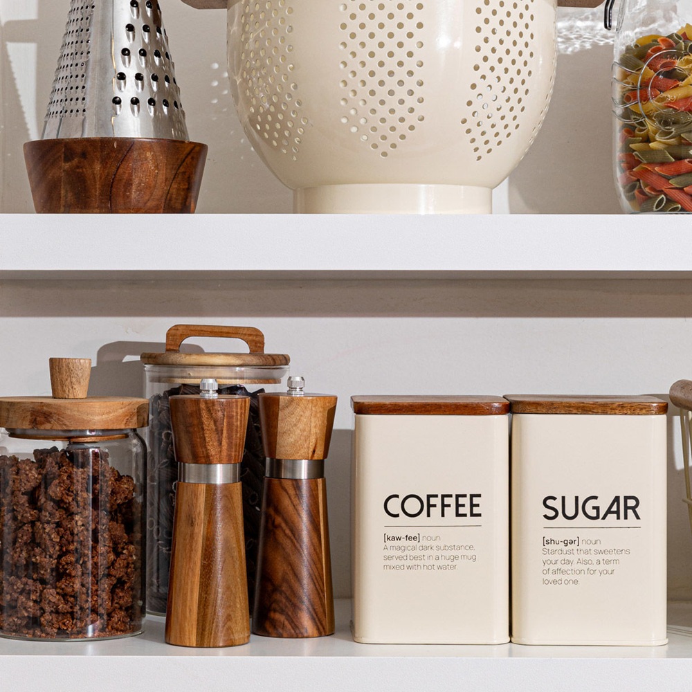 Δοχείο Αποθήκευσης Καφέ Μεταλλικό Ivory με Καπάκι Ξύλο Ακακίας 10x15cm Allure Estia 01-24857 - 3