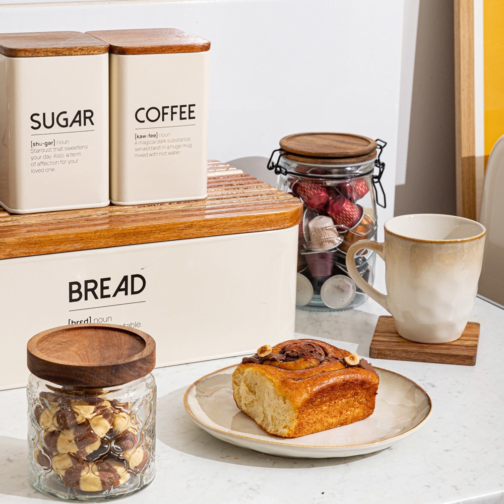 Δοχείο Αποθήκευσης Καφέ Μεταλλικό Ivory με Καπάκι Ξύλο Ακακίας 10x15cm Allure Estia 01-24857 - 4