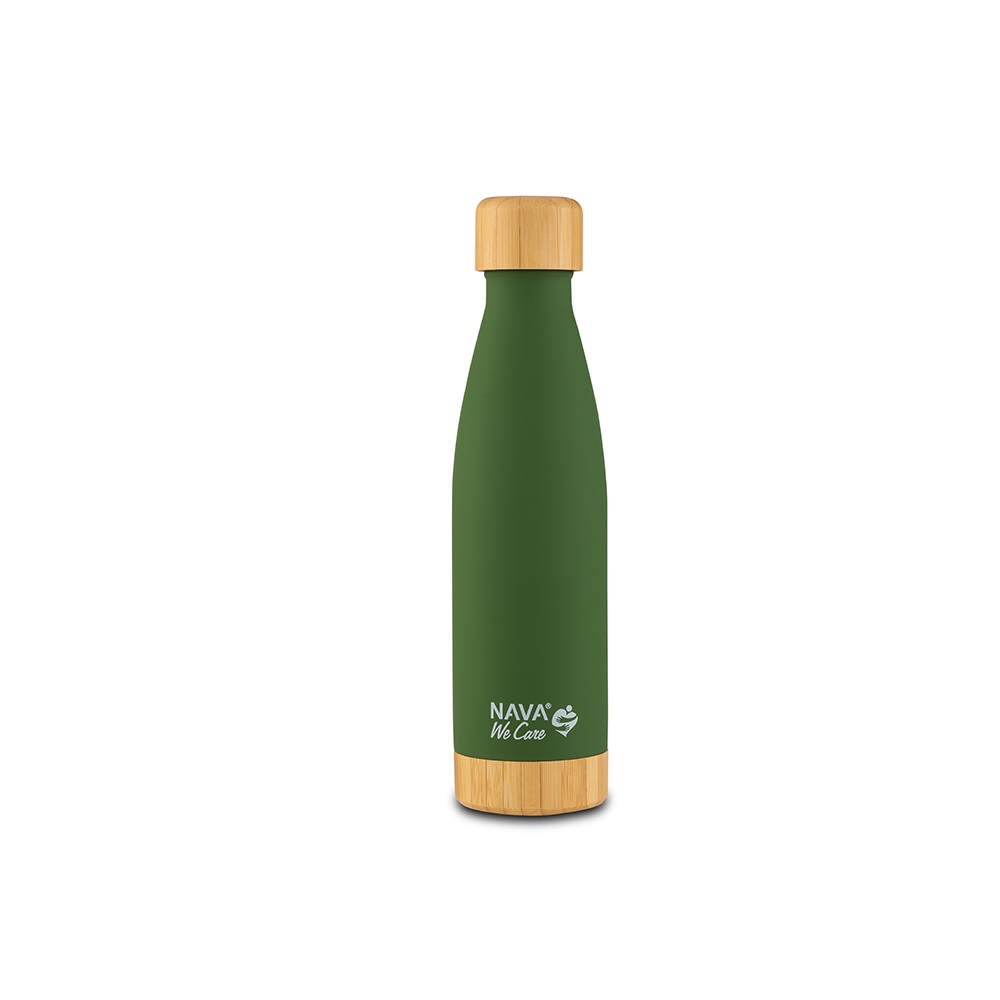 Θερμός Μπουκάλι Ανοξείδωτο Bamboo 500ml Πράσινο Σκούρο "We Care" Nava 10-016-005
