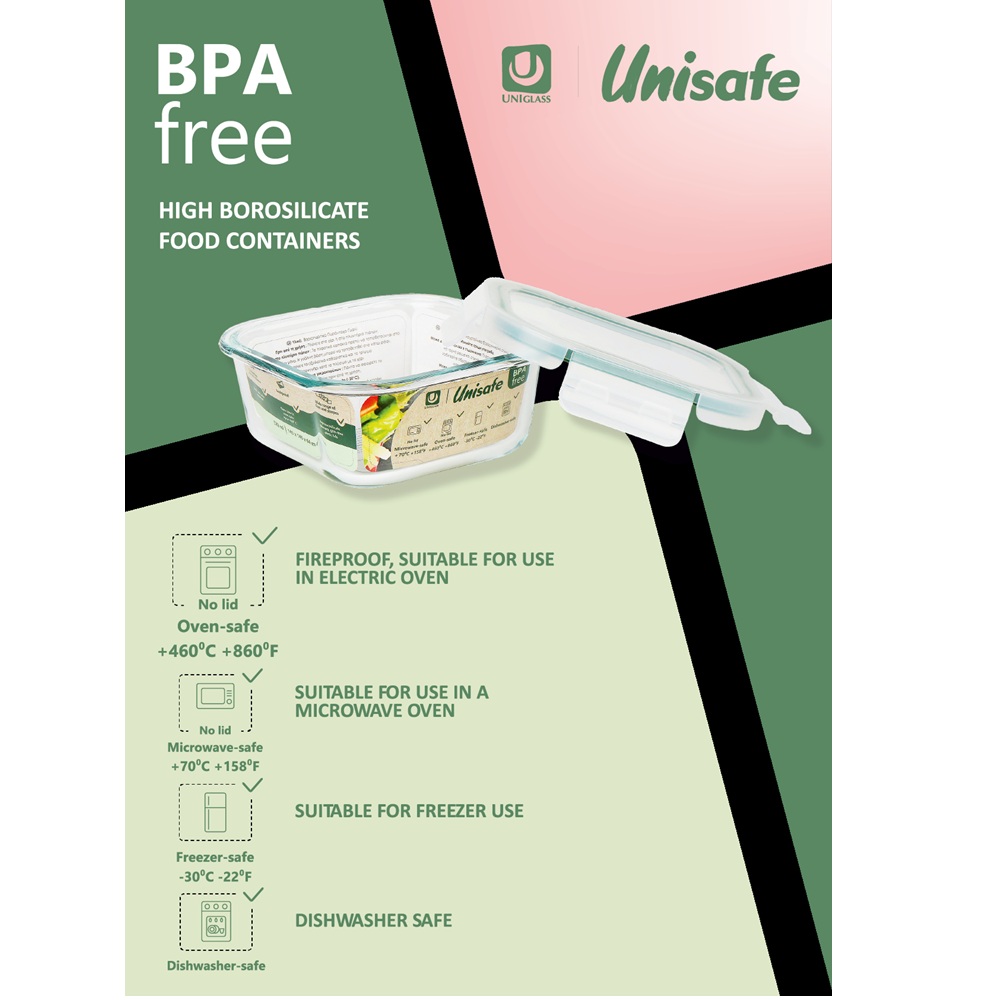Δοχείο Τροφίμων Γυάλινο Borosilicate 640ml 179×134×60 mm Unisafe 58301 - 3