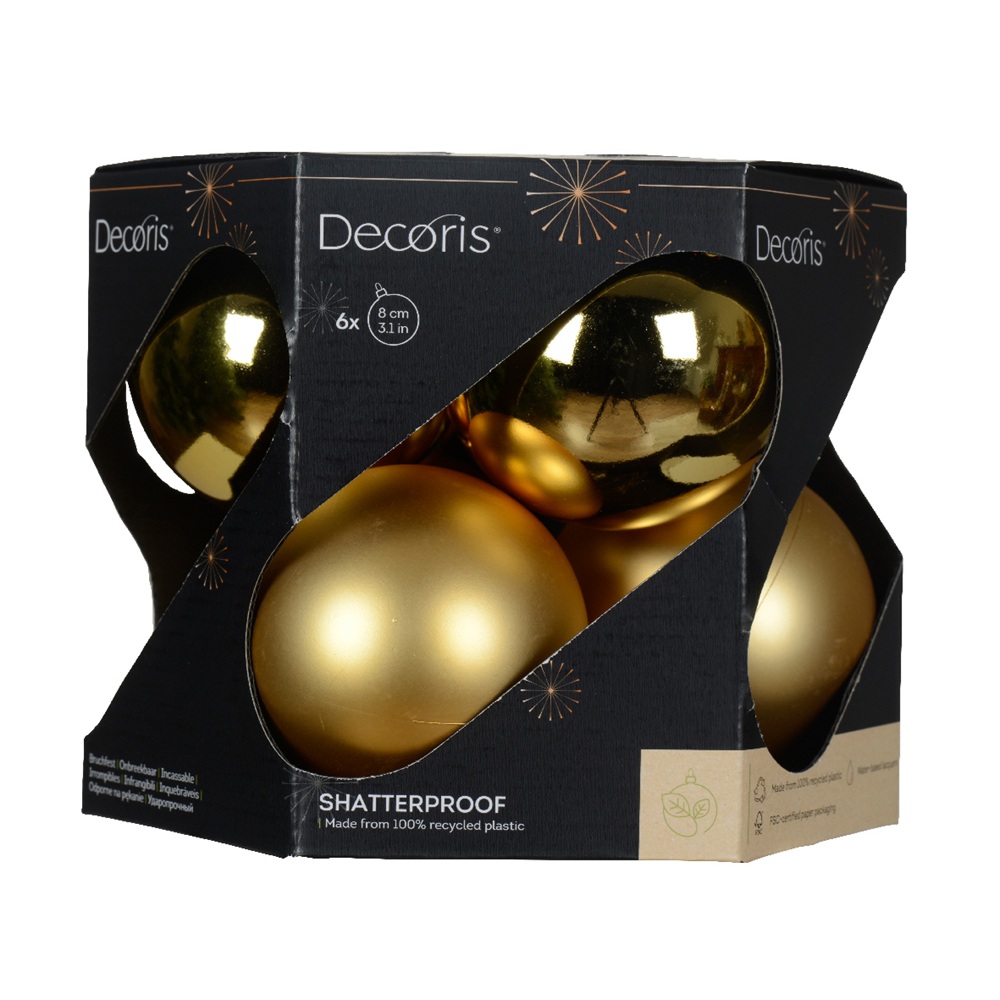 Χριστουγεννιάτικες Μπάλες Δέντρου 8cm Light Gold - Shatterproof (Σετ 6 Τεμαχίων) Kaemingk 021165 - 