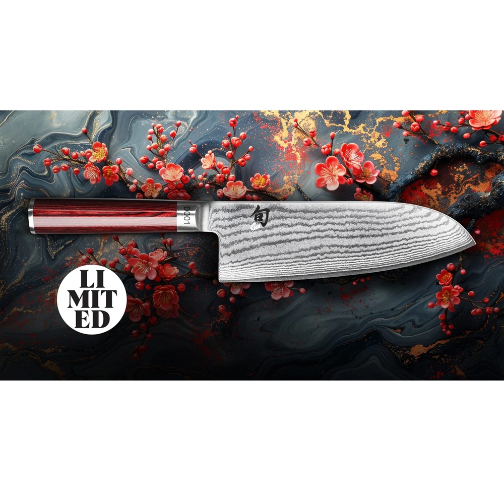 Μαχαίρι Santoku Φαρδύ 7.5" (19 εκ.) Limited Edition Shun Classic Red Handle Kai DM-0717RD - 2