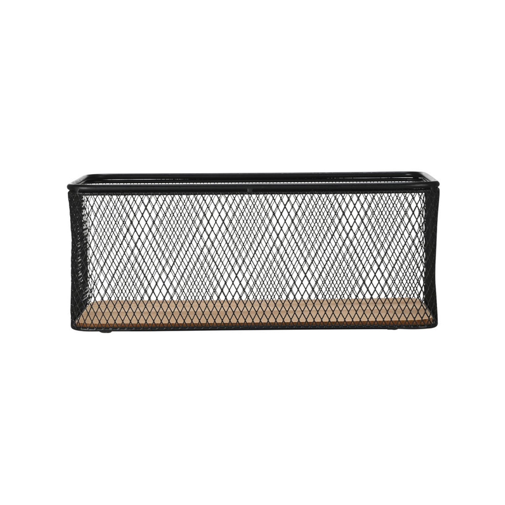Καλάθι Αποθήκευσης & Οργάνωσης Μεταλλικό Wired Μαύρο με Βάση Ακακίας 30,5x16,5x12,5cm Estia 02-27681 - 2