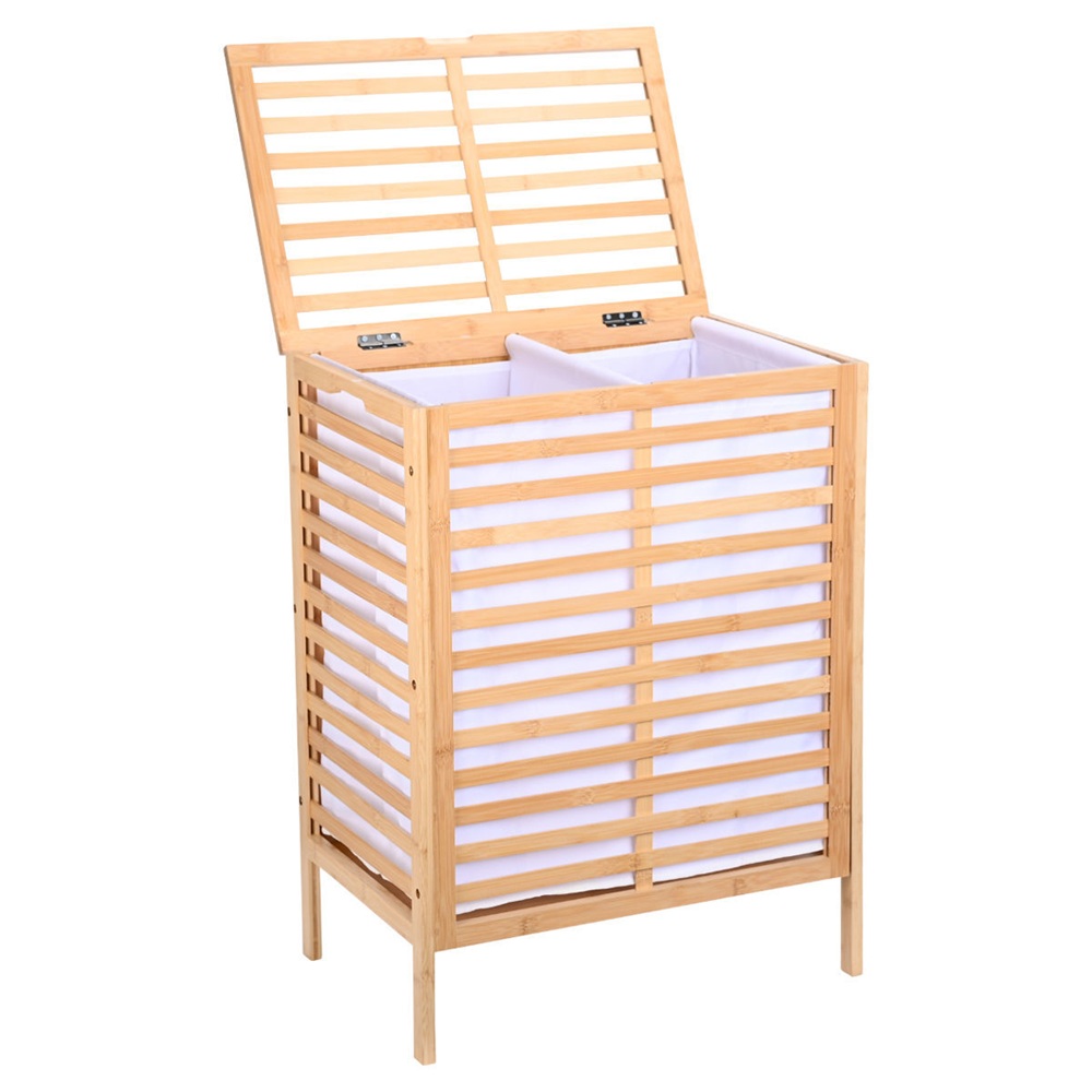 Καλάθι Απλύτων Bamboo Διπλό 60lt 53x35x71cm Estia Bamboo Essentials 02-23775 - 3