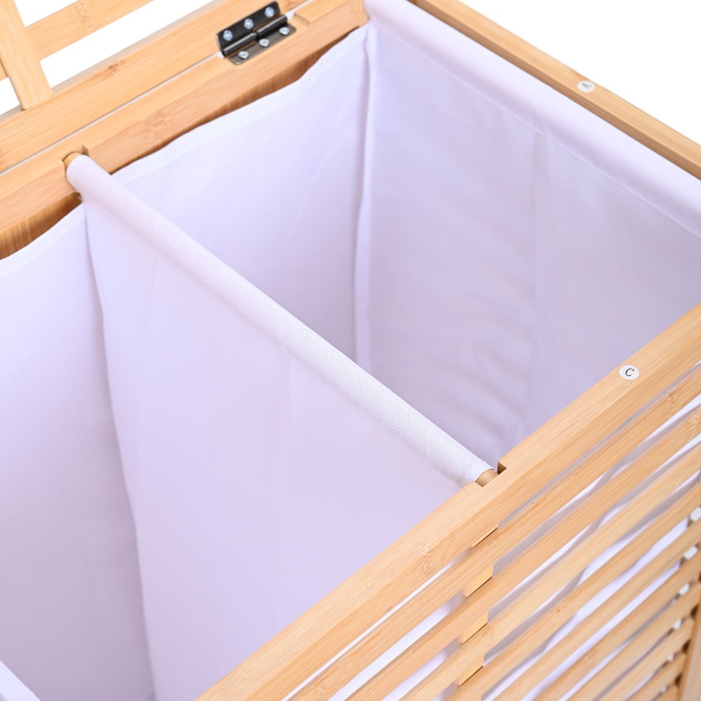 Καλάθι Απλύτων Bamboo Διπλό 60lt 53x35x71cm Estia Bamboo Essentials 02-23775 - 4