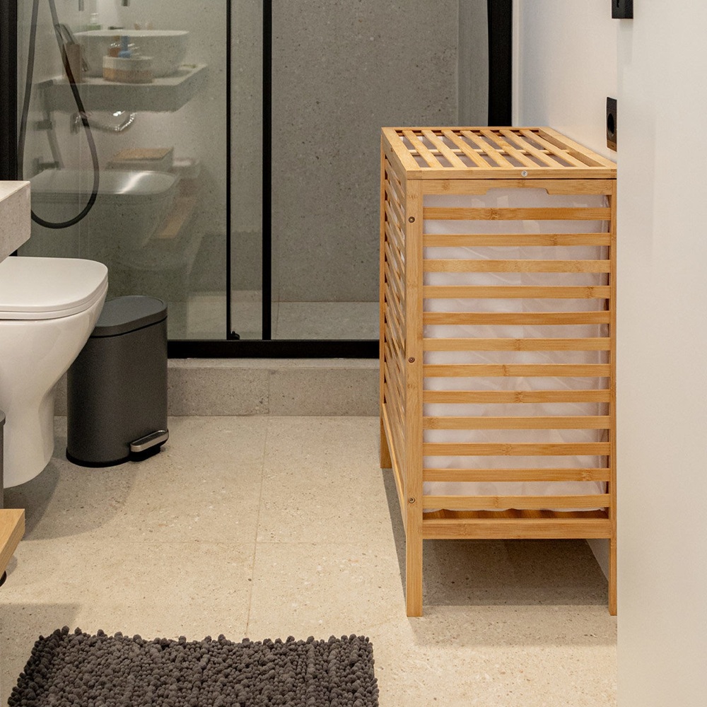 Καλάθι Απλύτων Bamboo Διπλό 60lt 53x35x71cm Estia Bamboo Essentials 02-23775 - 5