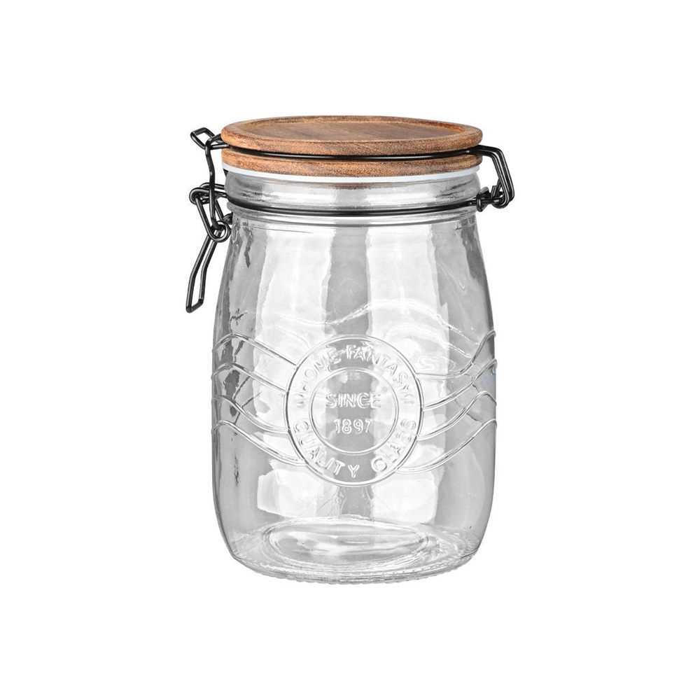 Δοχείο Αποθήκευσης Γυάλινο 1000ml με Κλιπ Καπάκι Ξύλο Ακακίας Allure Estia 01-23904 - 