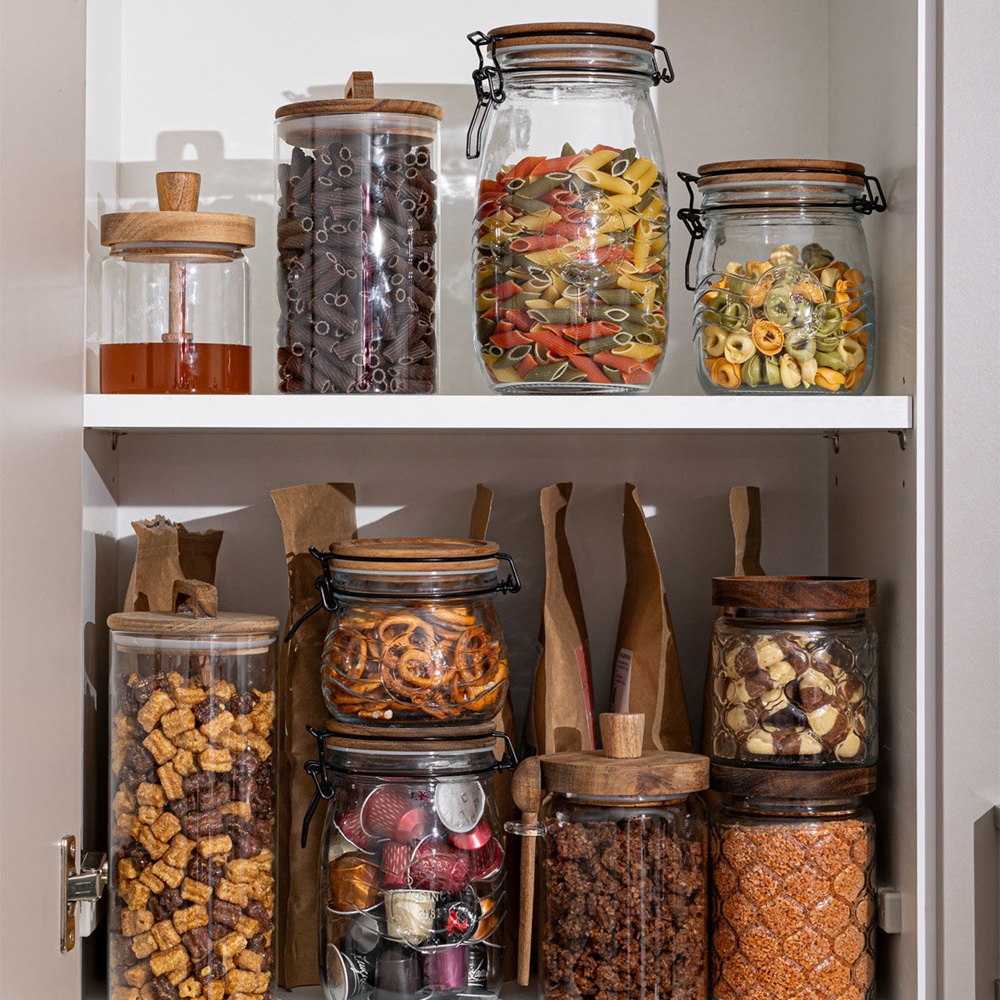 Δοχείο Αποθήκευσης Γυάλινο 1000ml με Κλιπ Καπάκι Ξύλο Ακακίας Allure Estia 01-23904 - 5