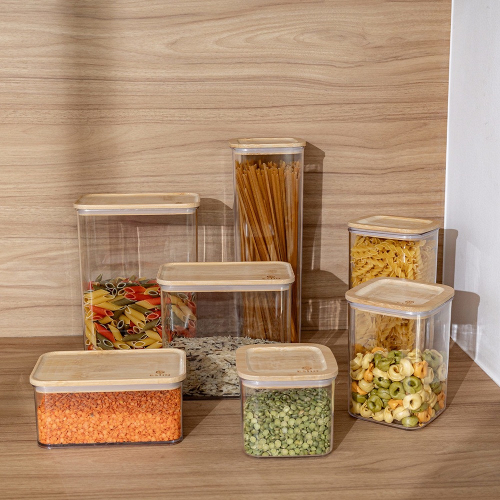Δοχείο Αποθήκευσης Πλαστικό με Καπάκι Bamboo Στοιβαζόμενο 2,5lt 16,5x9,8x22,5cm Estia Bamboo Essentials 01-24246 - 4