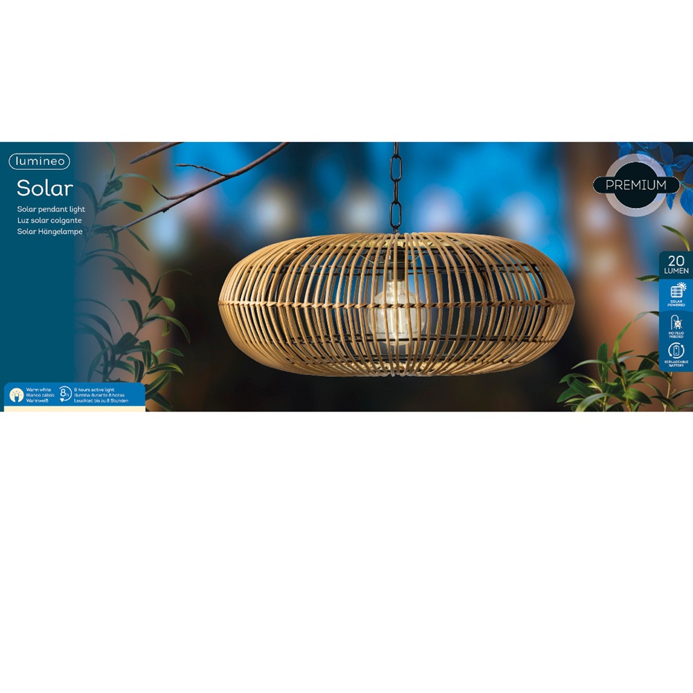 Κρεμαστό Ηλιακό Φωτιστικό Wicker με LED Filament - Διάμετρος 49.5cm, Ύψος 77cm | Kaemingk 892034 - 3