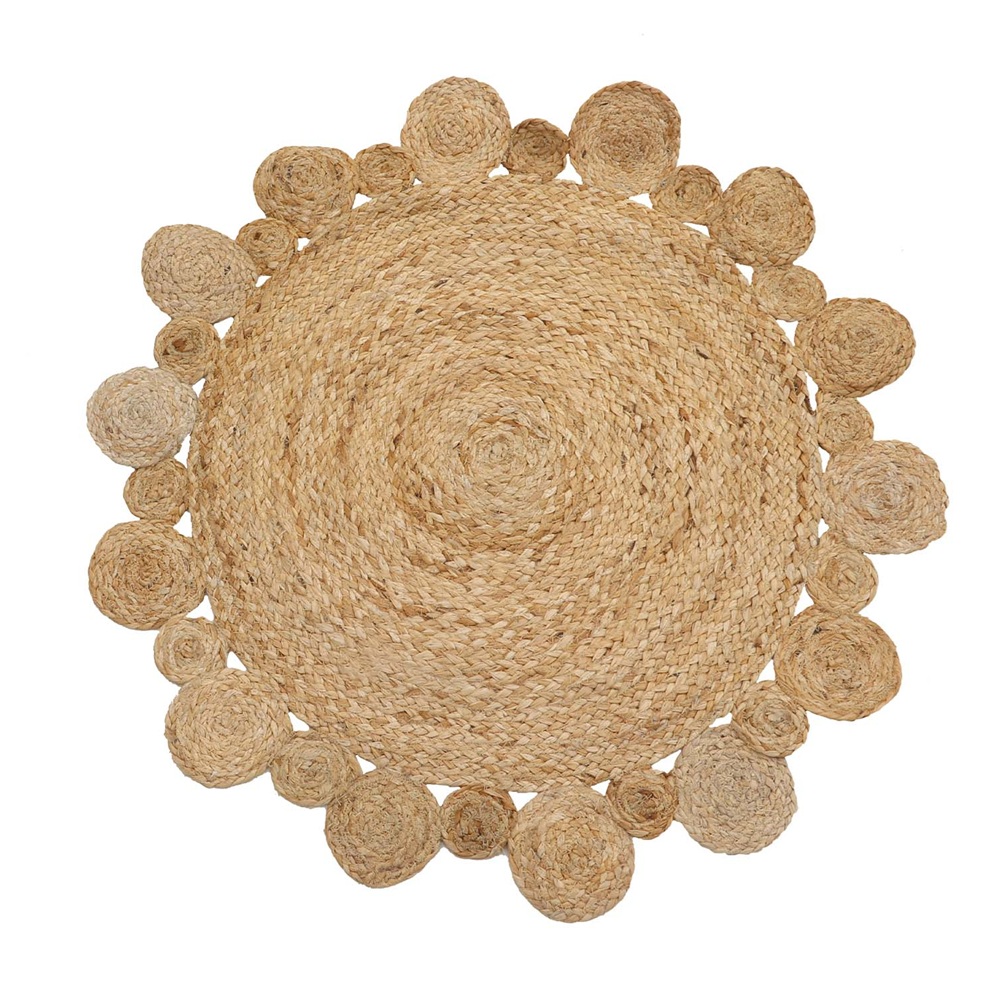 Χαλί Γιούτας Στρογγυλό Με Ανάγλυφο Περιμετρικό Σχέδιο Λουλουδιού Ø78cm Koopman A35940660 - 