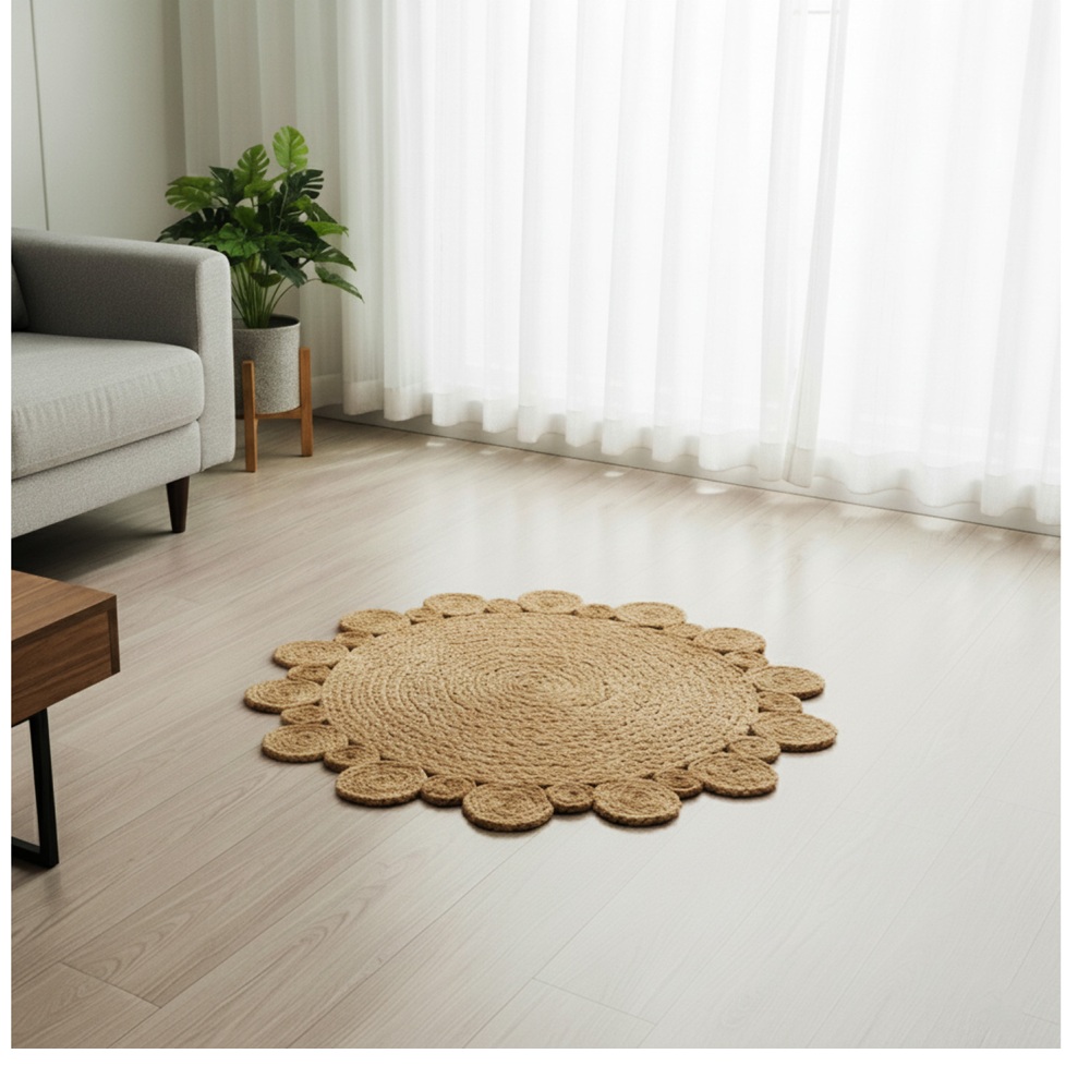 Χαλί Γιούτας Στρογγυλό Με Ανάγλυφο Περιμετρικό Σχέδιο Λουλουδιού Ø78cm Koopman A35940660 - 2