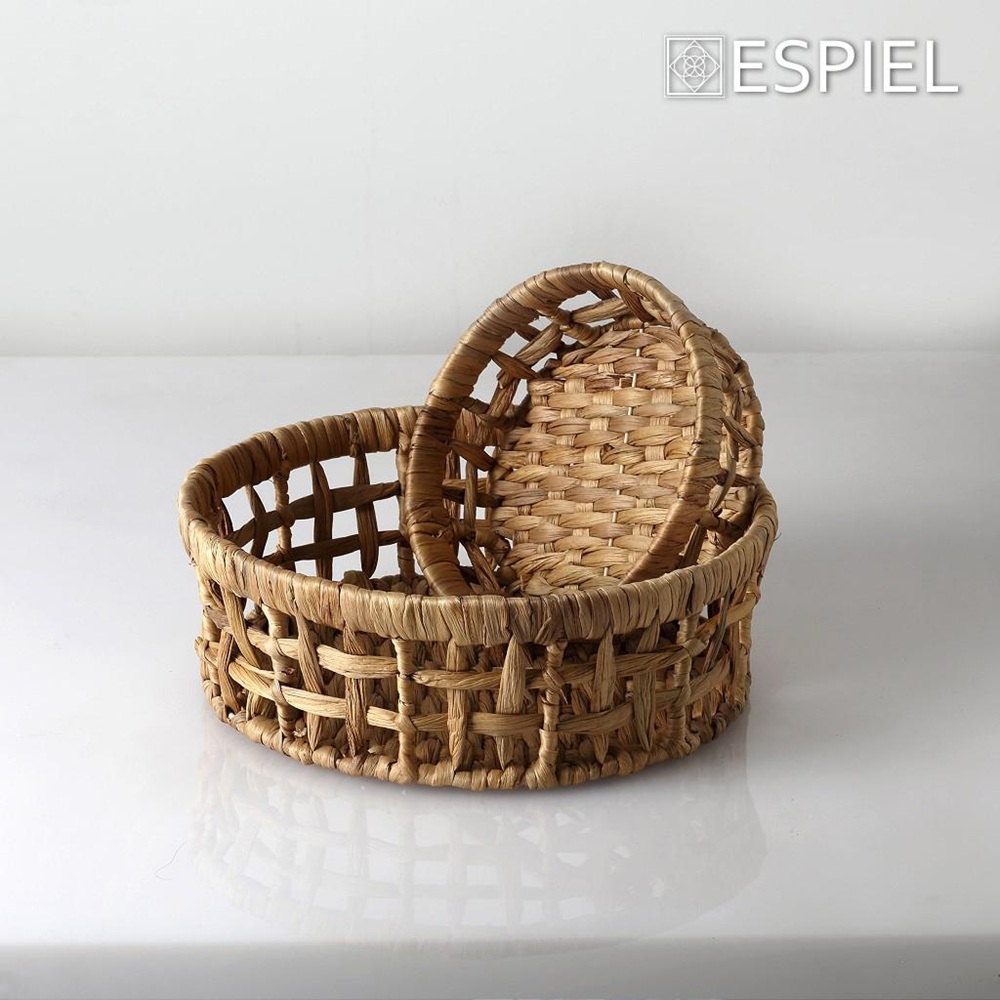 Καλάθι Ψάθινο Στρογγυλό Μπεζ 20x20x6,5cm ESPIEL TAK306 - 2