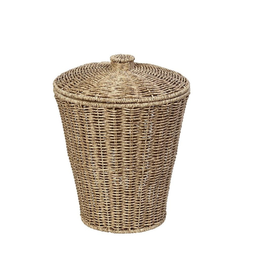 Δοχείο Ψάθινο με Καπάκι Συνθετικό Μπεζ 25x25x35cm Espiel KOD137 - 