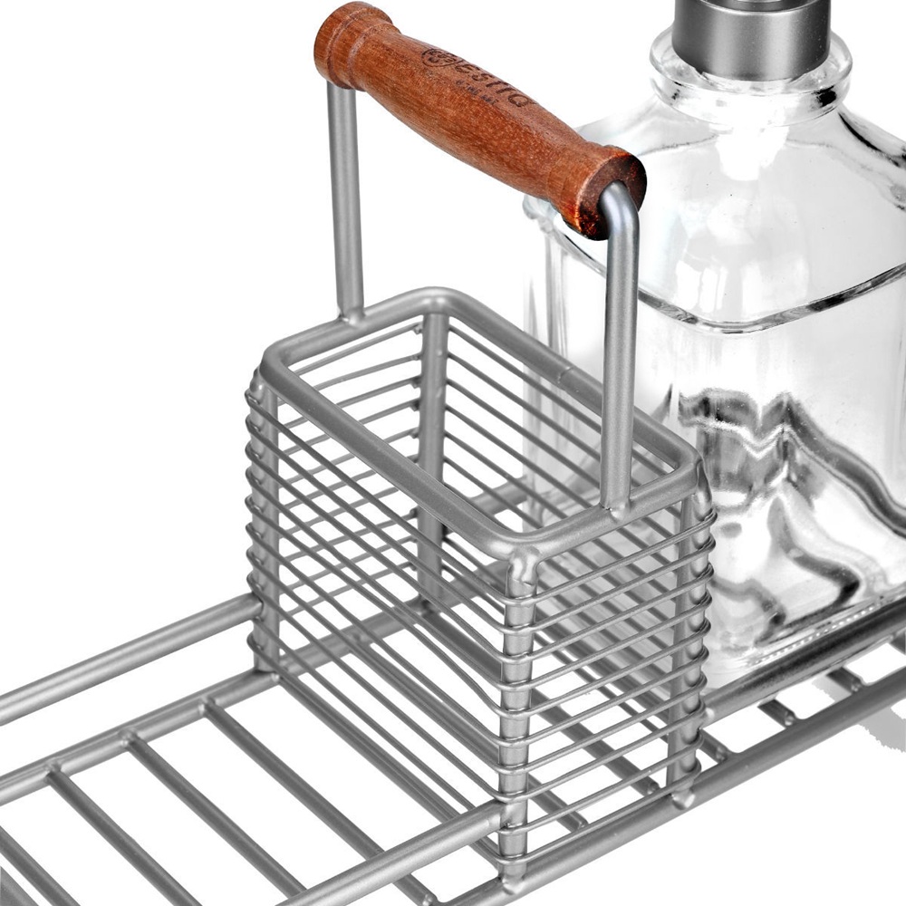 Δοχεία Υγρού Πιάτων Γυάλινα 2x300ml με Μεταλλική Βάση & Θήκη Σφουγγαριού Allure Ασημί εstia Home Art 01-26233 - 3