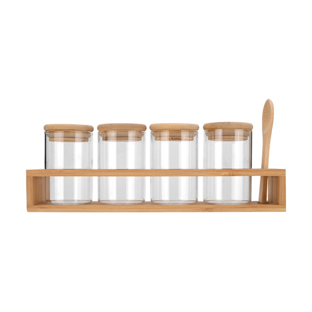 Δοχεία Μπαχαρικών Γυάλινα Σετ 5 τεμ με Βάση Bamboo και Κουτάλι 27x6.5x12.5cm Bamboo Essentials εstia Home Art 01-28206 - 2