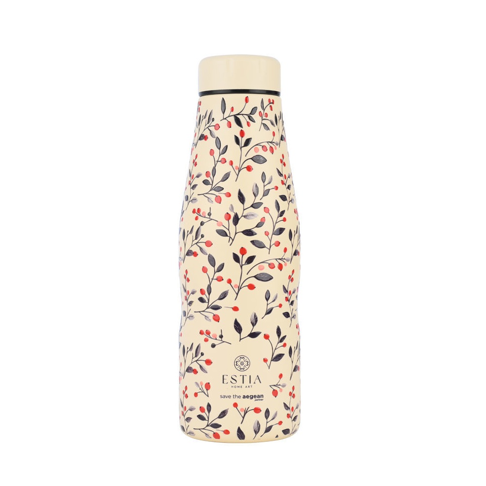 Θερμός Travel Flask Ανοξείδωτο 500ml Bloom Beige με Στεγανό Καπάκι και Διπλό Τοιχωμα Save the Aegean Estia 01-31558 - 