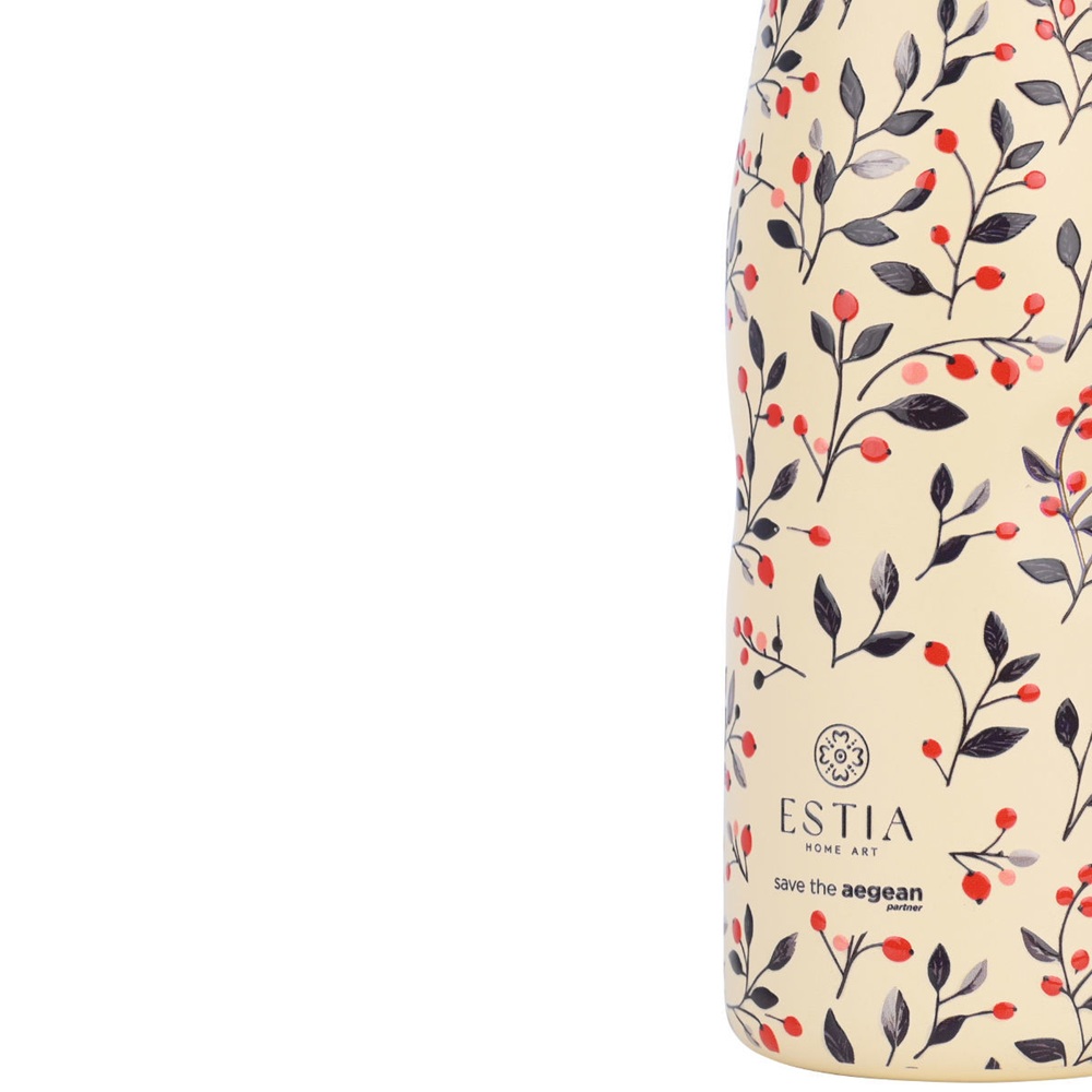 Θερμός Travel Flask Ανοξείδωτο 500ml Bloom Beige με Στεγανό Καπάκι και Διπλό Τοιχωμα Save the Aegean Estia 01-31558 - 2