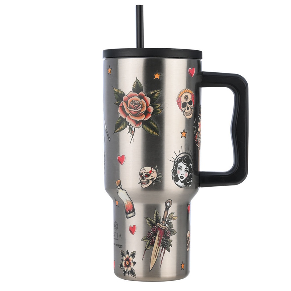 Θερμός Ποτήρι Με Καλαμάκι Inox Old School 900ml Save the Aegean Estia 01-32050