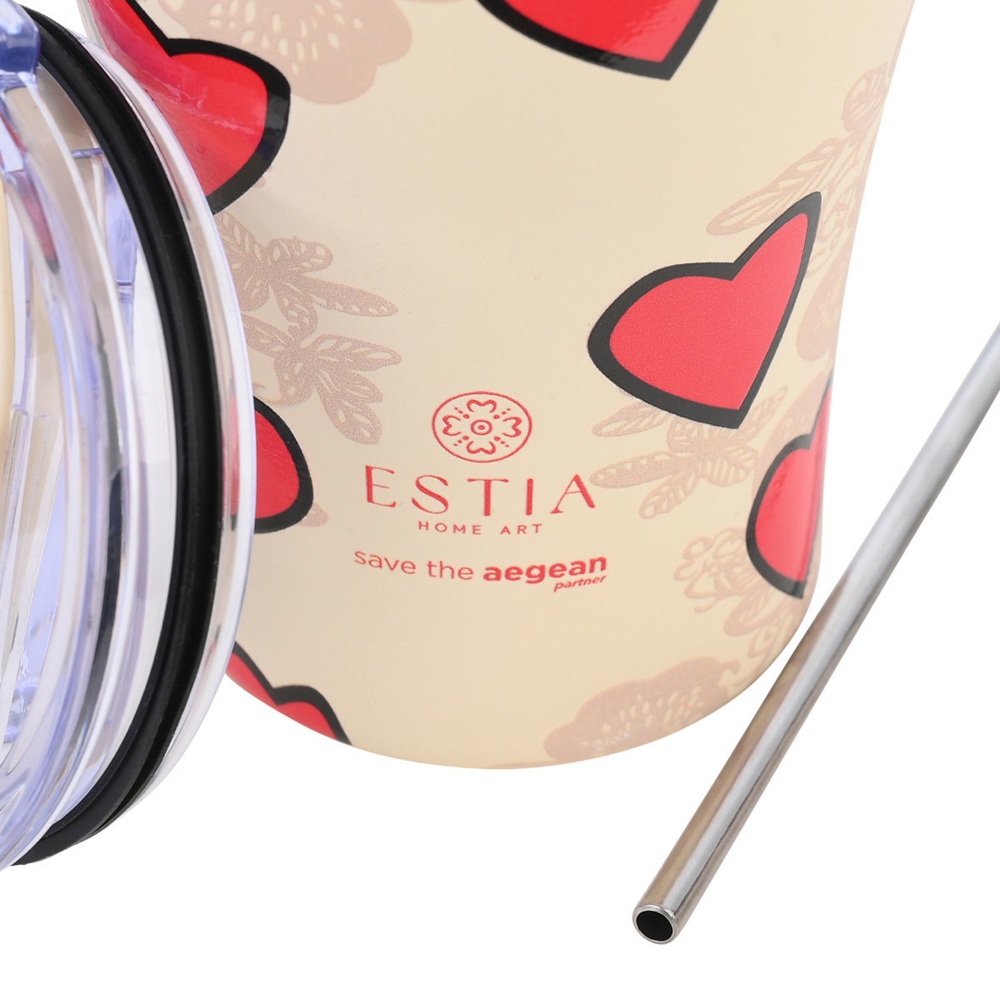 Θερμός Ανοξείδωτο Tender Lace 350ml με Καλαμάκι Estia Save the Aegean 01-31817 - 2