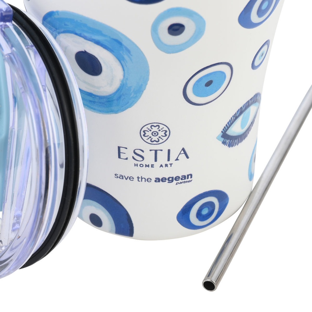 Θερμός Ανοξείδωτο Spirit of Luck 350ml με Καλαμάκι Estia Save the Aegean 01-31749 - 2