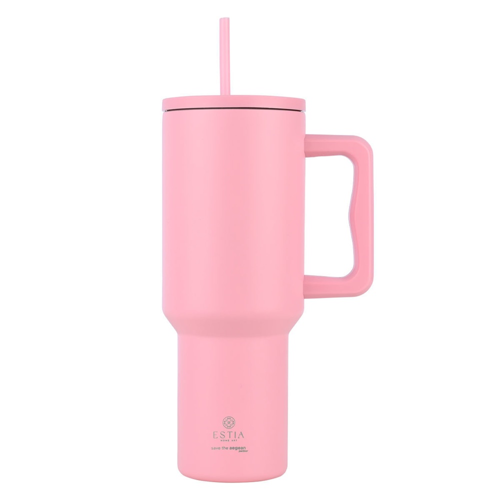 Θερμός Straw Tumbler Ανοξείδωτο Blossom Rose 1200ml με Καλαμάκι Estia Save the Aegean 01-32210 - 