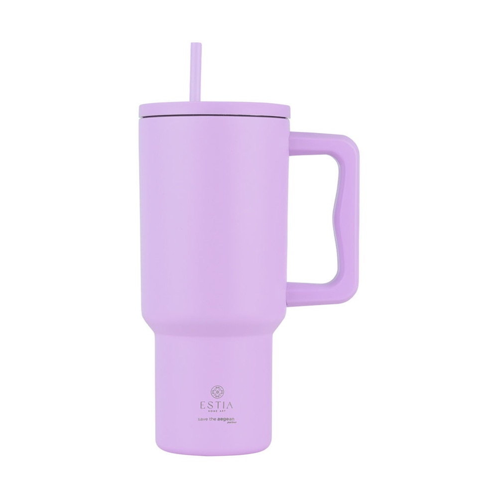 Θερμός Straw Tumbler Ανοξείδωτο Ατσάλι 18/8 Lavender Purple 900ml Save the Aegean Estia 01-32159 - 