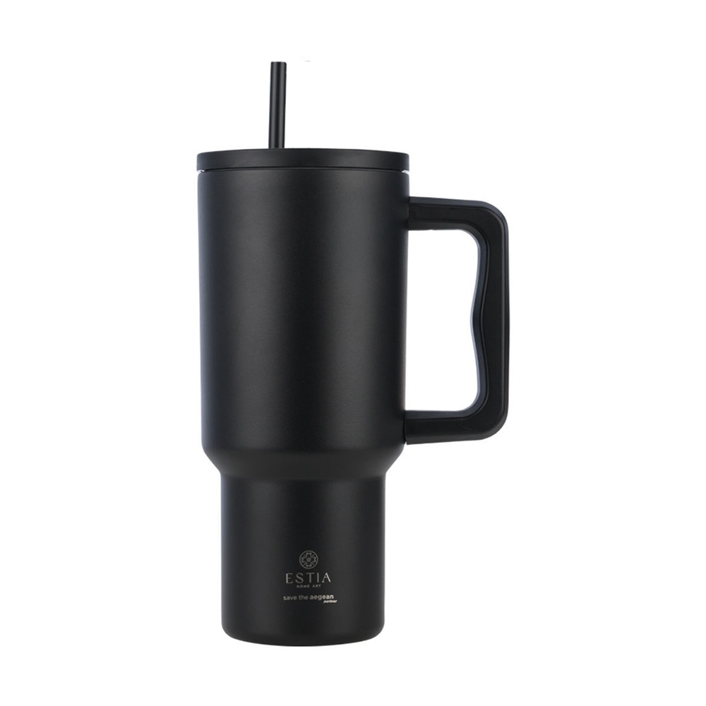 Θερμός Straw Tumbler Ανοξείδωτο Ατσάλι 18/8 Midnight Black 900ml Save the Aegean Estia 01-32111 - 