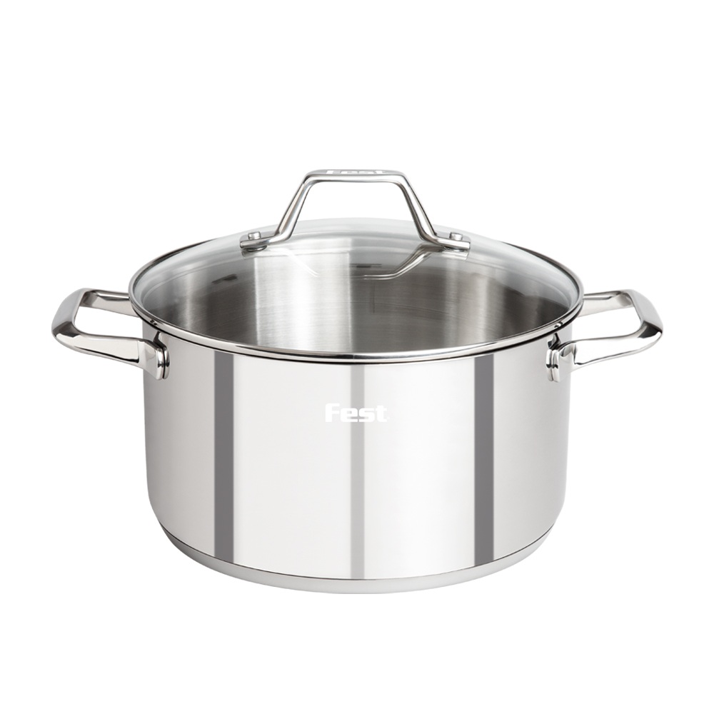 Κατσαρόλα Ανοξείδωτο Ατσάλι 18/10 με Γυάλινο Καπάκι 5lt Νο24 24x13cm Fest Reflection 0066812 - 