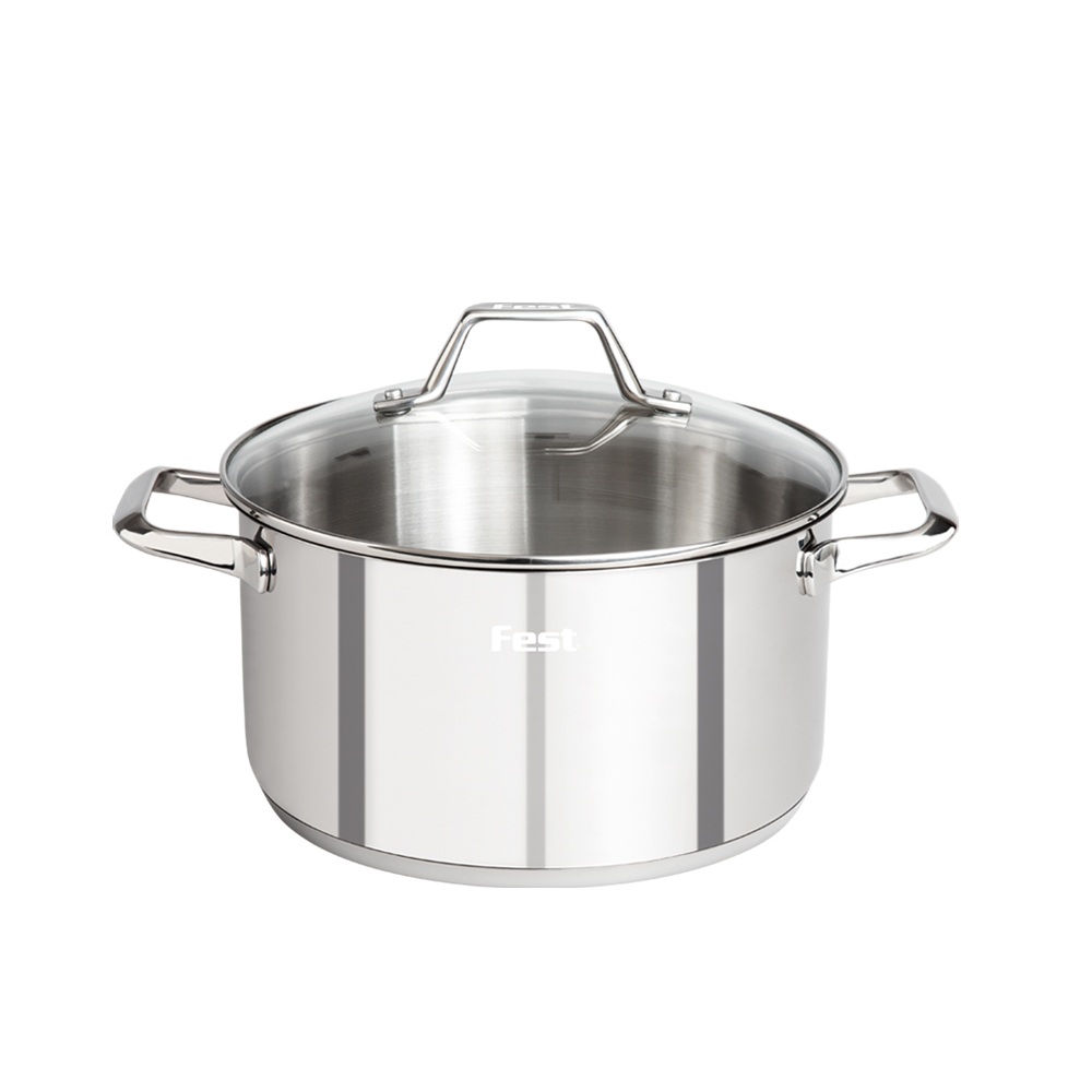 Κατσαρόλα Ανοξείδωτο Ατσάλι 18/10 με Γυάλινο Καπάκι 2.5lt Νο20 20x10cm Fest Reflection 0066810 - 