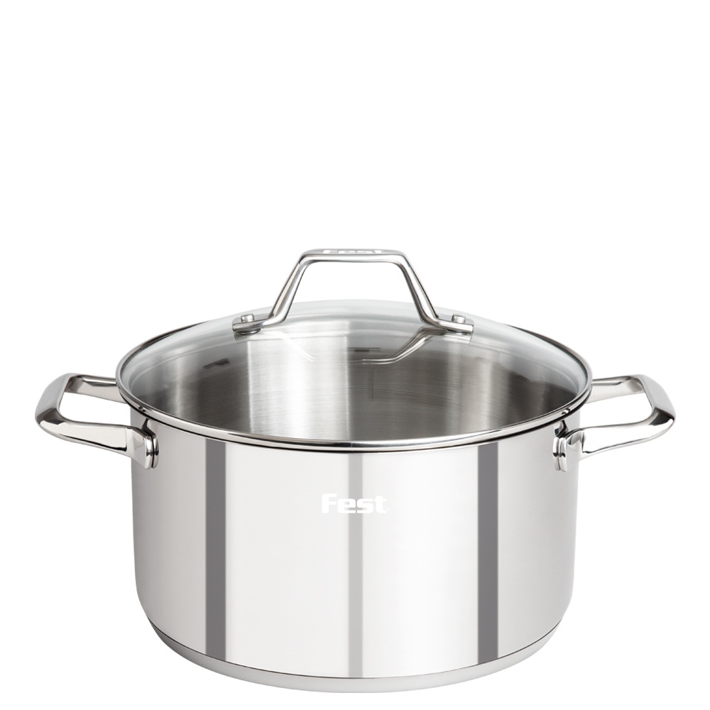 Κατσαρόλα Ανοξείδωτο Ατσάλι 18/10 με Γυάλινο Καπάκι 6lt Νο26 26x14,5cm Fest Reflection 0066813 - 