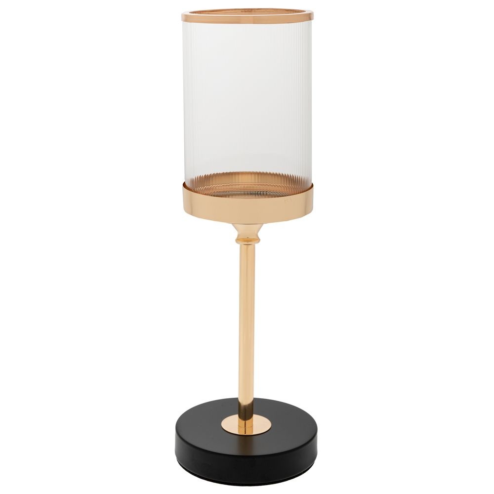 Κηροπήγιο Μεταλλικό Χρυσό με Γυαλί 12x37 εκ. Μαύρη Βάση Ai Decoration 90130 - 