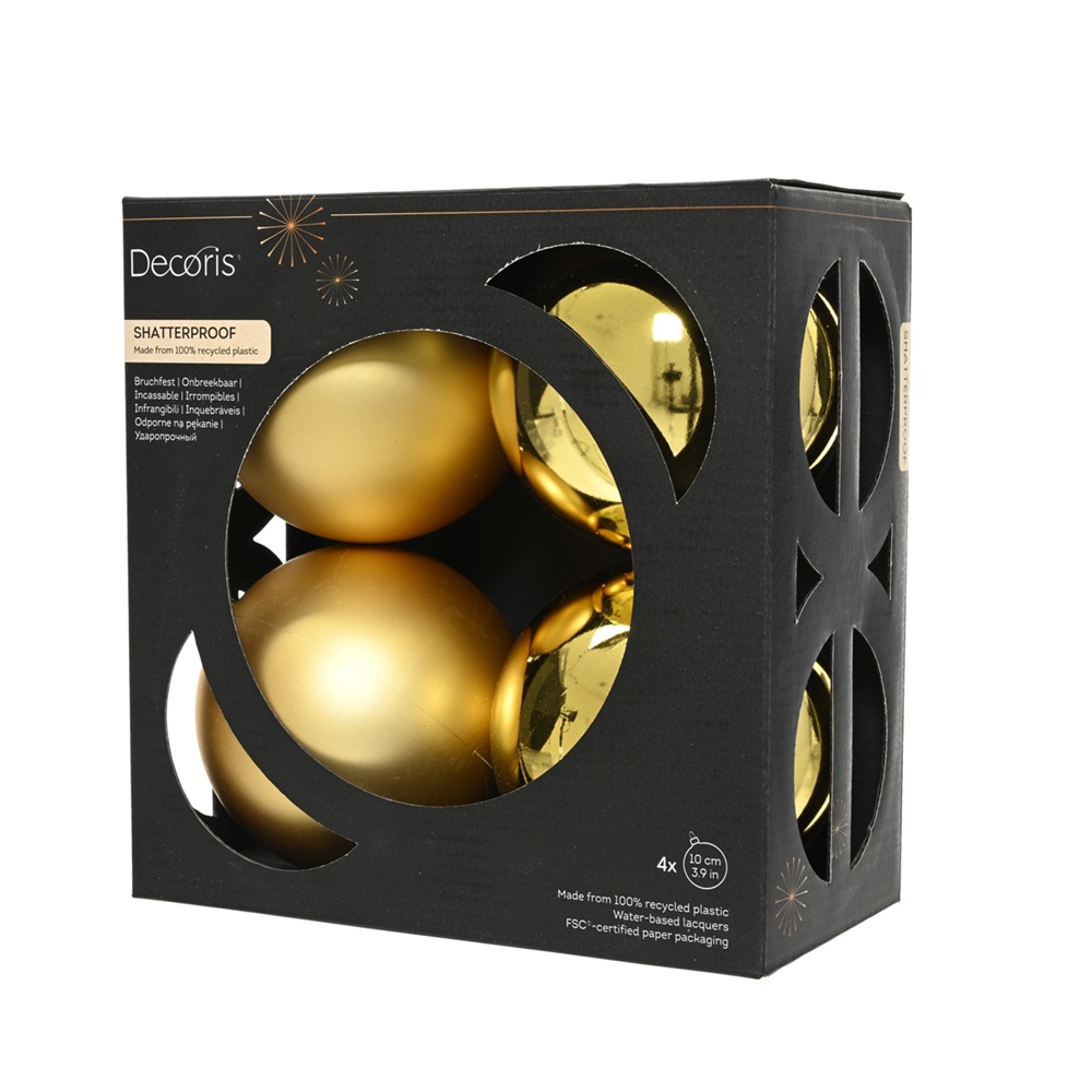 Χριστουγεννιάτικες Μπάλες Πολυστυρενίου Χρυσές Shiny–Matt Ø10cm Σετ 4τμχ Plastic Free Decoris 021662 - 
