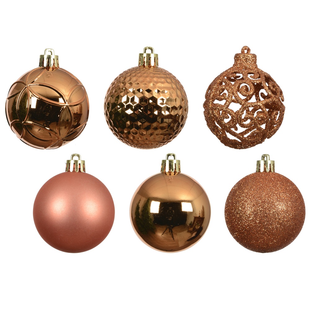 Χριστουγεννιάτικες Μπάλες Πολυστυρενίου Warm Orange Ø6cm Shiny–Matt–Glitter Σετ 37τμχ Decoris 022830 - 2