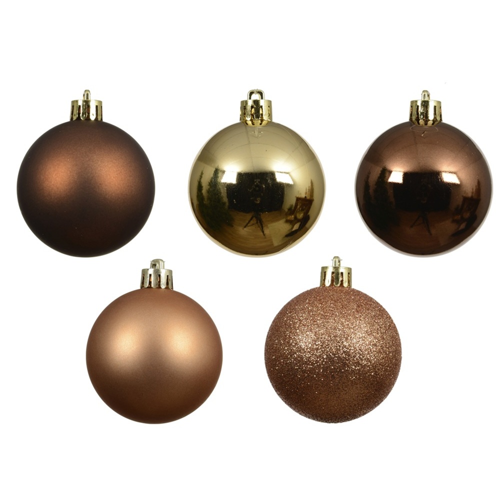 Χριστουγεννιάτικες Μπάλες Πολυστυρενίου Σετ 30τεμ 6cm Καφέ/Χρυσό Shiny-Matt-Glitter Decoris 022875 - 2