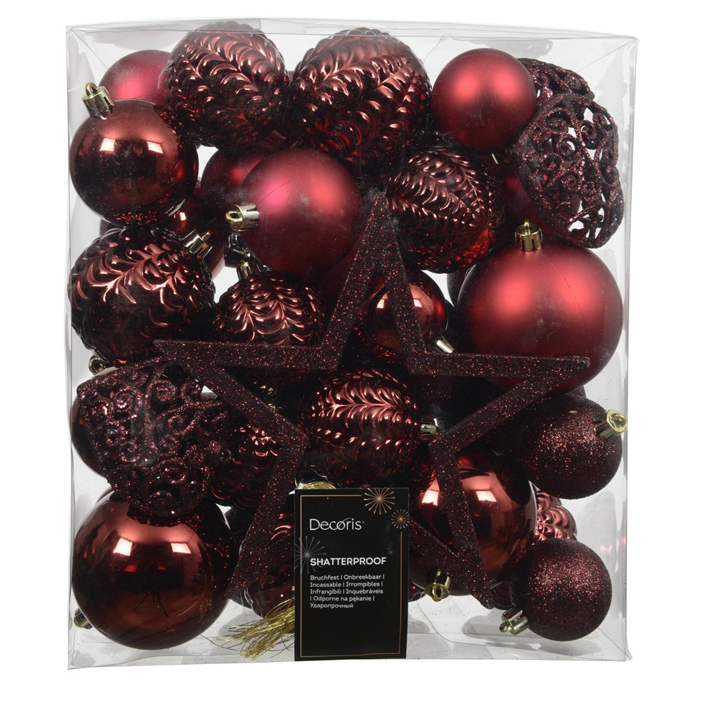 Χριστουγεννιάτικο Σετ Στολιδιών Πολυστυρένιο sh-mt-gl 43τμχ Oxblood Decoris 026090 - 